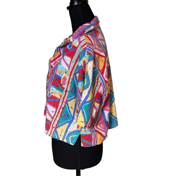 Bosumy Vintage Colourful Abstract Print Button Down Shirt Medium - Picture 7 of 8